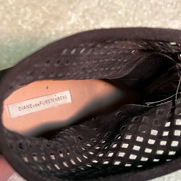 Diane Von Furstenberg | Suede Ankle Bootie | Mesh Design | in Black - Picture 9 of 13